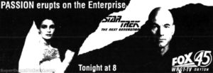STAR TREK THE NEXT GENERATION- Season 5, episode 21, THE PERFECT MATE, WRGT television guide ad.
April 29, 1992.