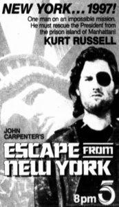 ESCAPE FROM NEW YORK- Television guide ad.
May 12, 1988.