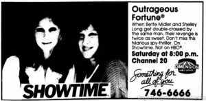 OUTRAGEOUS FORTUNE- Television guide ad. May 14, 1989.
