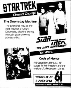 STAR TREK- Doomsday Machine/Code of Honor Television guide ad.
May 16, 1989.