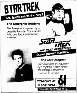 STAR TREK- The Enterprise Incident/The Last Outpost television guide ad.
May 19, 1989.