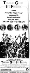 THANK GOD IT'S FRIDAY- Newspaper ad. May 31, 1978.