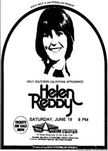 HELEN REDDY IN CONCERT- Newspaper ad.
June 19, 1976.