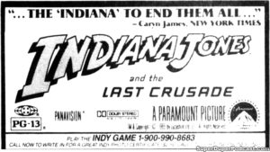 INDIANA JONES AND THE LAST CRUSADE- Newspaper ad.
June 9, 1989.