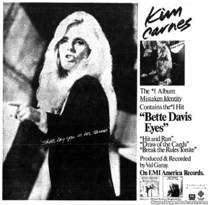 KIM CARNES IN CONCERT- Newspaper ad.
June 15, 1981.