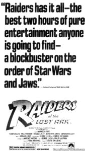 RAIDERS OF THE LOST ARK- Newspaper ad.
June 18, 1981.