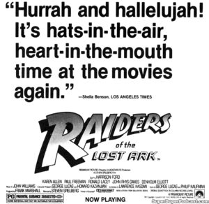 RAIDERS OF THE LOST ARK- Newspaper ad.
June 21, 1981.