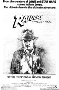 RAIDERS OF THE LOST ARK- Newspaper ad.
June 5, 1981.