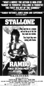 RAMBO- FIRST BLOOD PART II- Newspaper ad.
June 2, 1985