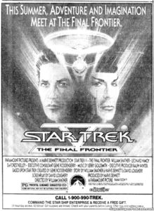 STAR TREK V- THE FINAL FRONTIER- Newspaper ad.
June 9, 1989.