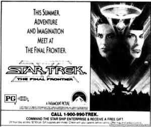 STAR TREK V- THE FINAL FRONTIER- Newspaper ad.
June 9, 1989.