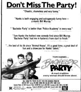 BACHELOR PARTY- Newspaper ad.
July 26, 1984.