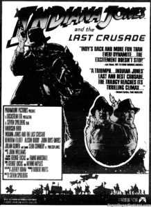 INDIANA JONES AND THE LAST CRUSADE- Newspaper ad.
July 10, 1989.