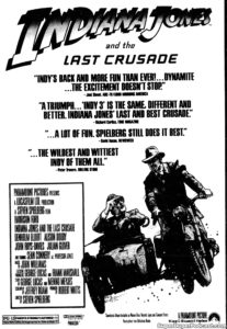 INDIANA JONES AND THE LAST CRUSADE- Newspaper ad.
July 17, 1989.