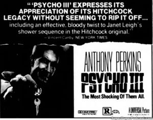 PSYCHO III- Newspaper ad.
July 31, 1986.