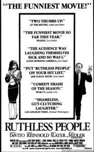 RUTHLESS PEOPLE- Newspaper ad.
July 23, 1986.