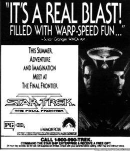 STAR TREK V- THE FINAL FRONTIER- Newspaper ad.
July 9, 1989.