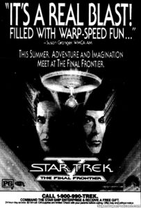 STAR TREK V- THE FINAL FRONTIER- Newspaper ad.
July 18, 1989.