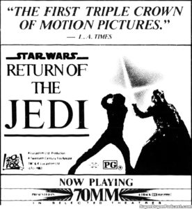 STAR WARS- RETURN OF THE JEDI- Newspaper ad.
July 8, 1983.