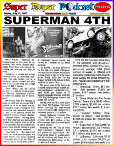 SUPERMAN IV-
July 31, 1987.
Caped Wonder Stuns City!