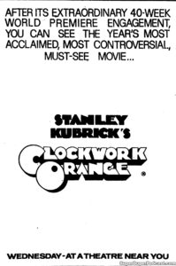 CLOCKWORK ORANGE- Newspaper ad.
September 27, 1972.
