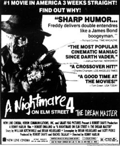 A NIGHTMARE ON ELM STREET 4 THE DRAM MASTER- Newspaper ad.
September 14, 1988.
