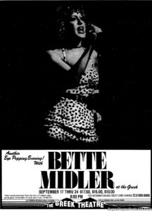 BETTE MIDLER- Newspaper ad.
September 17, 1979.