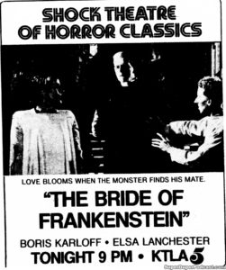 THE BRIDE OF FRANKENSTEIN- Television guide ad.
September 22, 1973.
