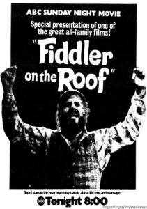 FIDDLER ON THE ROOF- Television guide ad.
September 15, 1974.