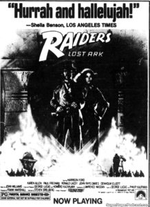 RAIDERS OF THE LOST ARK- Newspaper ad.
September 21, 1981.