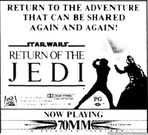 STAR WARS- RETURN OF THE JEDI- Newspaper ad.
September 13, 1983.