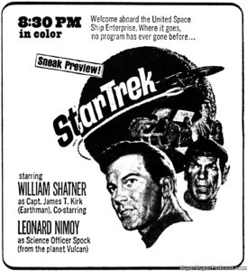 STAR TREK THE ORIGINAL SERIES- Television guide ad.
September 6, 1966.