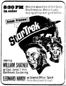 STAR TREK THE ORIGINAL SERIES- Television guide ad.
September 8, 1966.