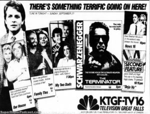 THE TERMINATOR/FAMILY TIES- Television guide ad.
September 27, 1987.