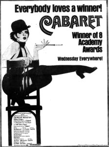 CABARET- Newspaper ad.
October 2, 1974.