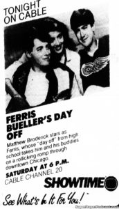FERRIS BUELLER'S DAY OFF- Television guide ad.
October 4, 1987.