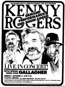 KENNY ROGERS IN CONCERT- Newspaper ad.
October 5, 1980.