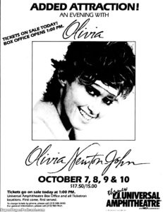 OLIVIA NEWTON JOHN- Newspaper ad.
October 7, 1982.