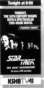STAR TREK THE NEXT GENERATION- Season 1 Encounter At Farpoint. Television guide ad.
October 2, 1987.