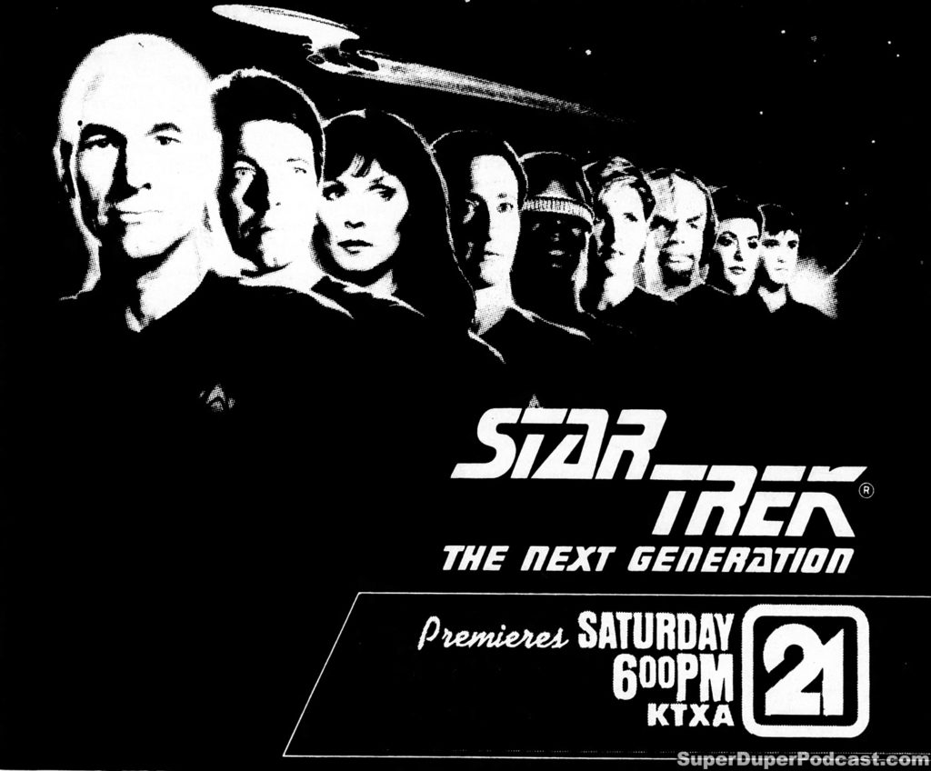 STAR TREK THE NEXT GENERATION- Season 1, episode 01 02, Encounter At Farpoint. Television guide ad.
October 4, 1987.