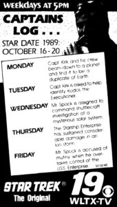 STAR TREK THE ORIGINAL SERIES- Television guide ad.
October 16, 1989.