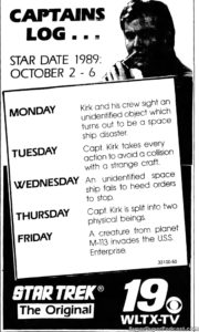 STAR TREK THE ORIGINAL SERIES- Television guide ad.
October 1, 1989.
