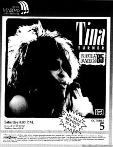 TINA TURNER IN CONCERT- Newspaper ad.
October 5, 1985.