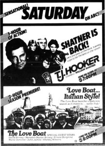 TJ HOOKER/THE LOVE BOAT- Television guide ad.
October 2, 1982.
