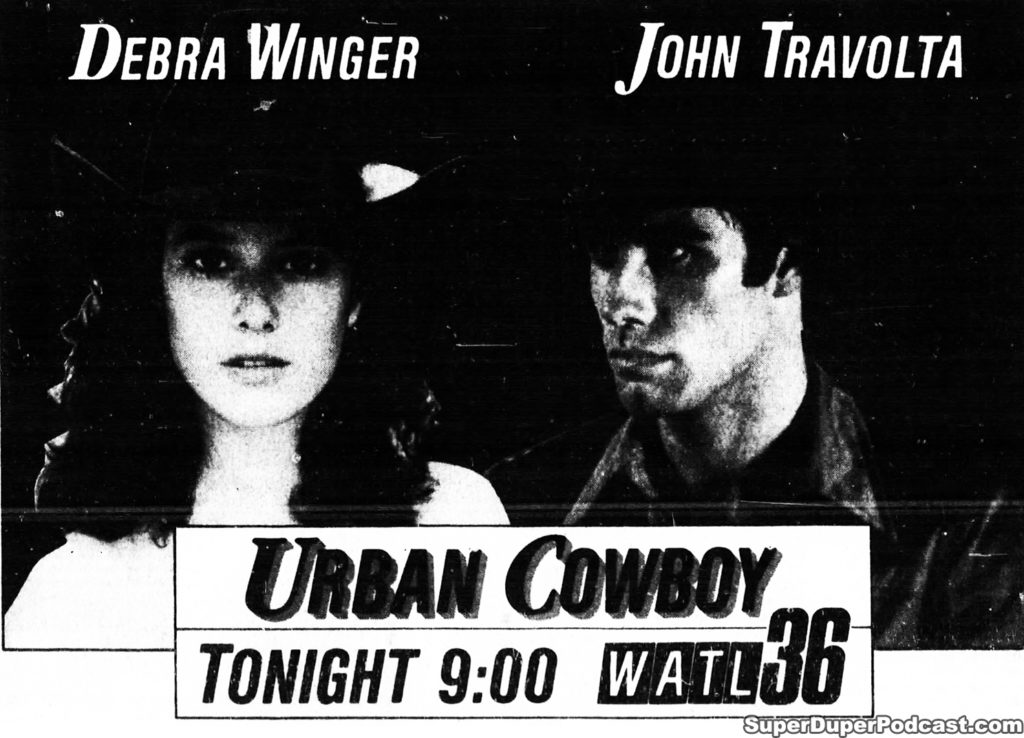 URBAN COWBOY- Television guide ad. October 6, 1988.