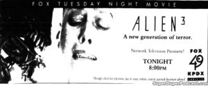 ALIEN 3- Television guide ad. November 22, 1994.