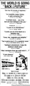 BACK TO THE FUTURE- Newspaper ad. November 8, 1985.