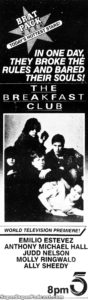 THE BREAKFAST CLUB- Television guide ad. November 4, 1987.