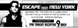 ESCAPE FROM NEW YORK- Television guide ad.
November 8, 1988. 