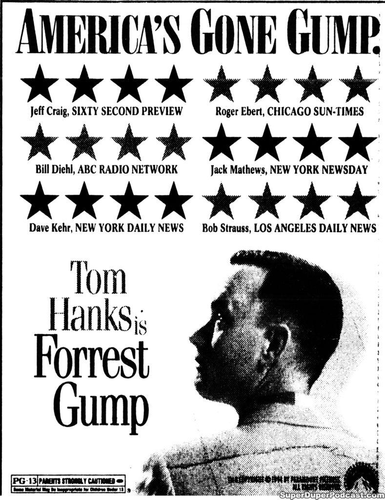 FORREST GUMP- Newspaper ad.
November 18, 1994.